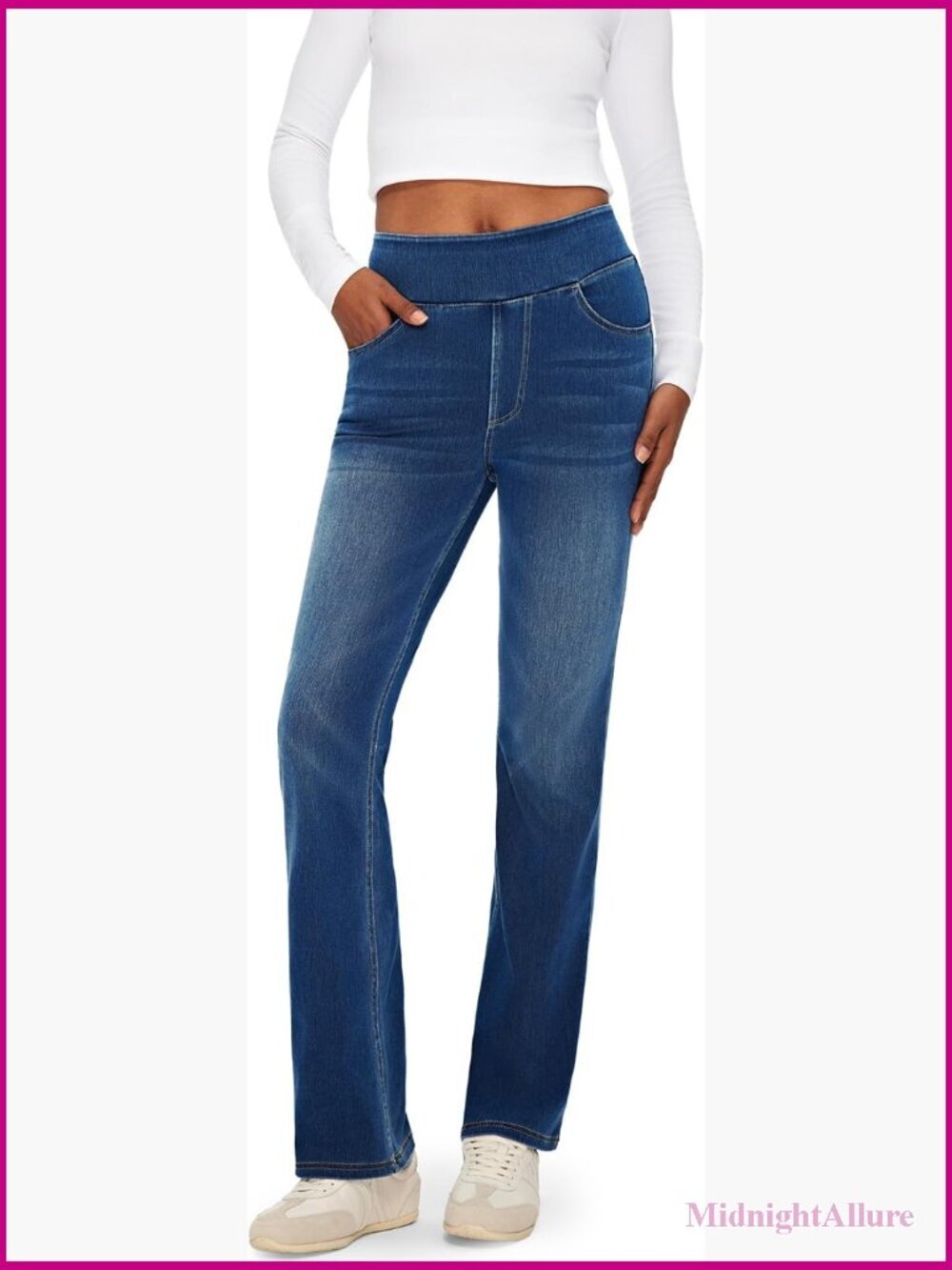 High Waisted Bootcut Jeans Stretchy Pull On Elastic Waist Denim Pants